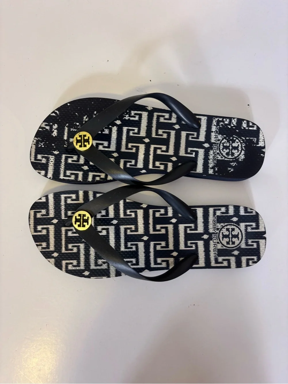 Tory Burch Navy Blue Patterned Flip Flop Sandals Women’s 8.5
